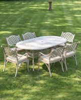 Antique Champagne "Montacute" Six Seater Garden Table & Chair Set in Situ with cushions