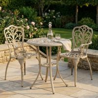 Antique Champagne "Harlington" Two Seater Garden Table & Chair Set digital illustration dressed table