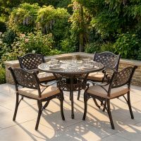 Antique Copper "Round Robin" Four Seater Table & Chair Set with BBQ Grill digital illustration dressed table