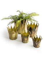 Set of Five Antique Gold "Royal" Crown Planters in Situ