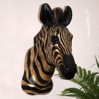 Zebra Head Wall Bust in an Antique Gold & Black Finish