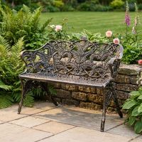 Antique Gold Palm Leaf Garden Bench Digital Illustration
