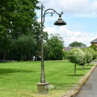 Antique Pale Green Ornate Gothic Cast Iron Lamp Post In Garden Setting