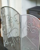 Close-Up of Antique Pewter Finish on Heart Design Three Fold Fireguard
