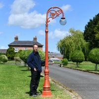 Rustic Red Ornate Cast Iron Globe Lamp Post Scale Shot