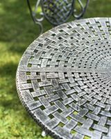 Close-Uo of Antique Silver "Valhalla" Two Seater Bistro Set