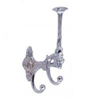 Bright Chrome Art Deco Styled 3 Prong Hat and Coat Hook