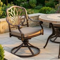 The "Tredian" 4-Seater Mosaic Garden Dining Set - Intricate Bronze digital illustration close up of the chair The "Tredian" 4-Seater Mosaic Garden Dining Set - Intricate Bronze digital illustration close up of the chair