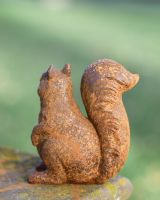 Back view of cast iron squirrel statue