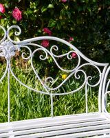 "Ophelia" Wrought iron Two Seater Garden Bench Close up of Backrest Detailing