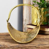 Front view of polished brass fireside match stick holder