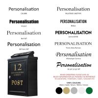 Personalisation options on black wall mounted post box Personalisation options on black wall mounted post box