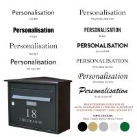 Personalisation option for modern wall mounted black post box Personalisation option for modern wall mounted black post box