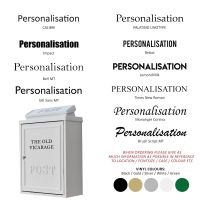 Personalisation options for wall mounted white post box Personalisation options for wall mounted white post box