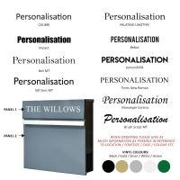 Personalisation options for modern grey wall mounted post box Personalisation options for modern grey wall mounted post box