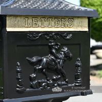 Cast Aluminium letter box with horse and jockey detail Cast Aluminium letter box with horse and jockey detail