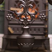 Close up image of Flower pot design on mesh screen Close up image of Flower pot design on mesh screen