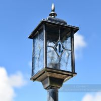 Close up of lantern on entrance way lamp post