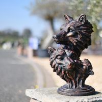 Cast Iron Wolf Heads Bust in Situ