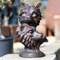 Wolf Head Outdoor Sculpture Finished in an Antique Bronze