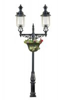 Double Head Belgravia Lamp Post with Flower Basket in a Black Finish