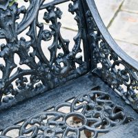 Close up of Aged Black Cast Iron Bench Detailing Close up of Aged Black Cast Iron Bench Detailing
