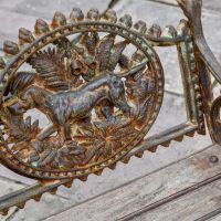 Close up of Rustic finish on Cast Iron "Dog" Motif