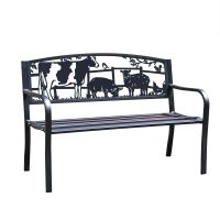 Close-Up of Bespoke "Farmyard Animals" Iron & Steel Park Bench in Black Close-Up of Bespoke "Farmyard Animals" Iron & Steel Park Bench in Black