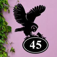 Bespoke Barn Owl House Number Sign On Lilac Background