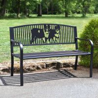 Black Bespoke Border Collie Pair Iron & Steel Park Bench in Situ Black Bespoke Border Collie Pair Iron & Steel Park Bench in Situ