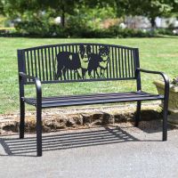 Bespoke Border Collie Pair Iron & Steel Park Bench in Black in Situ Bespoke Border Collie Pair Iron & Steel Park Bench in Black in Situ