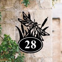 Bespoke Dragonfly House Number Sign On Stone Wall