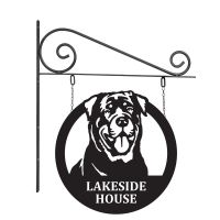 Bespoke Hanging Rottweiler House Number Sign On White Background