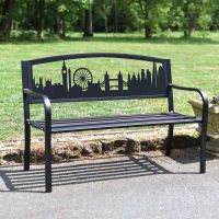Bespoke London Cityscape Iron & Steel Park bench in Situ