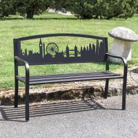 Iron & Steel Park bench with Bespoke London Cityscape in Situ