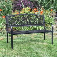 Iron & Steel Park Bench in Black with Bespoke Meadow Design Iron & Steel Park Bench in Black with Bespoke Meadow Design