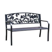 Bespoke Robins Iron & Steel Park Bench in Black on White Background