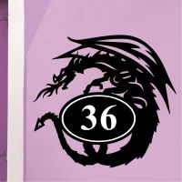 Bespoke Tribal Dragon House Number Sign On Lilac Background Bespoke Tribal Dragon House Number Sign On Lilac Background