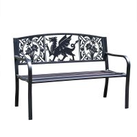 Bespoke Welsh Dragon Iron & Steel Park Bench in Black on White Background Bespoke Welsh Dragon Iron & Steel Park Bench in Black on White Background
