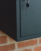 Bexley wall-mounted parcel box in Black Door close up and key