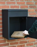 Bexley wall-mounted parcel box in Black Front access and parcel