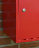 Red Bexley Wall Mounted Parcel Box close up of door Red Bexley Wall Mounted Parcel Box close up of door