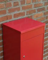 Red Bexley Wall Mounted Parcel Box high angle closed lid Red Bexley Wall Mounted Parcel Box high angle closed lid