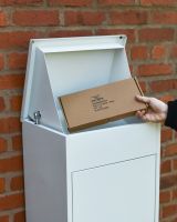 White Bexley Wall Mounted Parcel Box Open lid with parcel