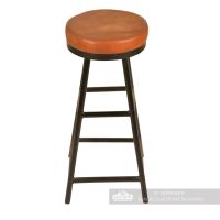 Iron & Brown Goat Leather Backless Bar Stool
