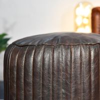 Round Goat Leather Pouffe 