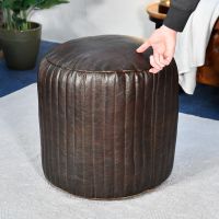 Round Goat Leather Pouffe