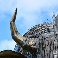 Horns on the Top of the Bison Recycled Metal Sculpture