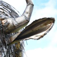 Close-up of the Ear on the Bison Recycled Metal Sculpture 