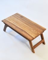 Close up of reclaimed wood top for breakfast tray